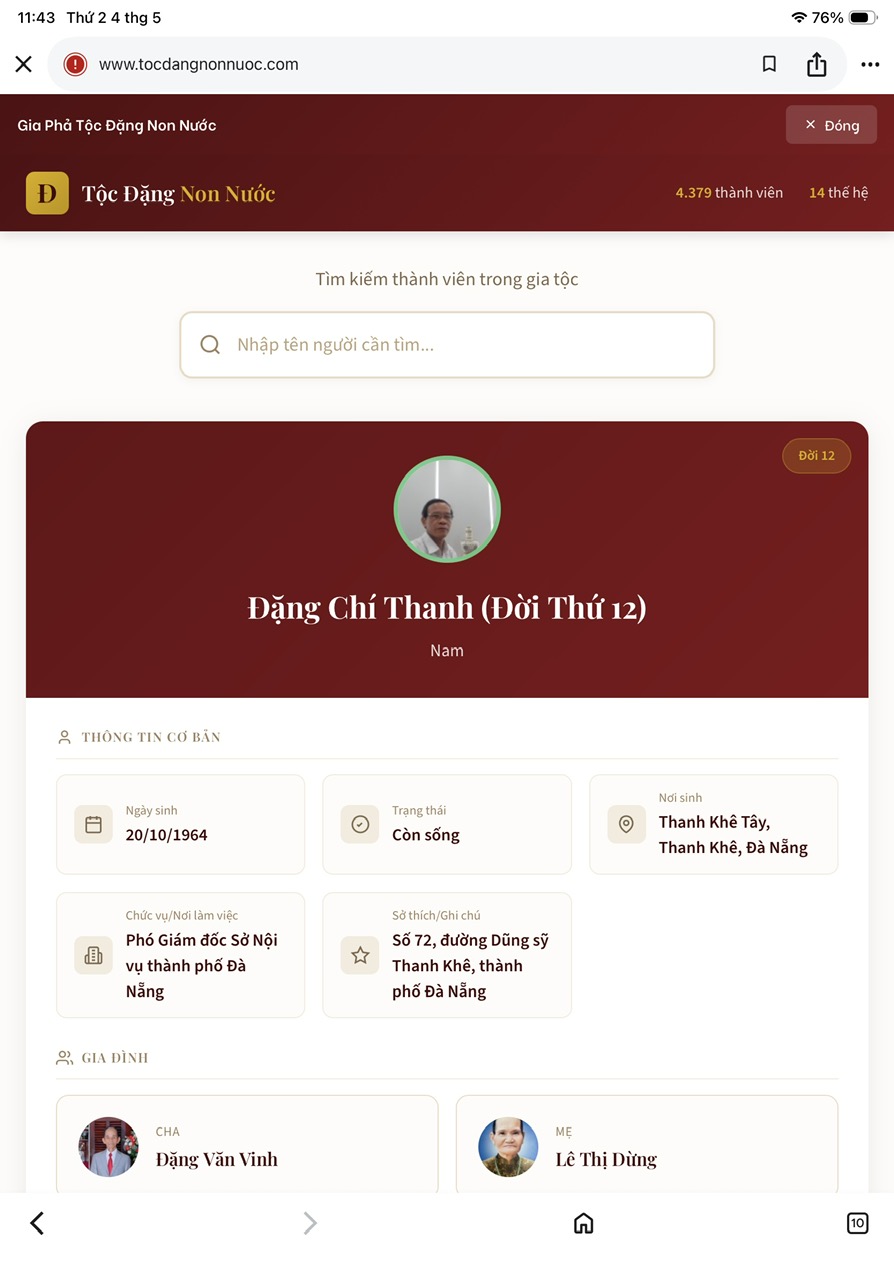 Giới thiệu website Tộc Đặng Non Nước, Ngũ Hành Sơn – ảnh 3/12